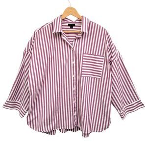 J Jill Button Up Shirt  XL Purple Stripe Coastal